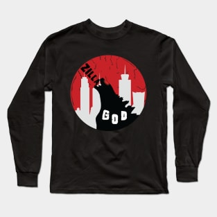 Angry Godzilla With Red Japanese Flag Long Sleeve T-Shirt